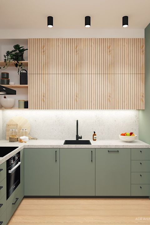 kitchen cabinet with sliding timber door