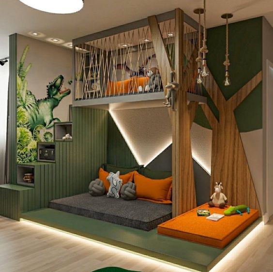 kid bedroom with jungle theme