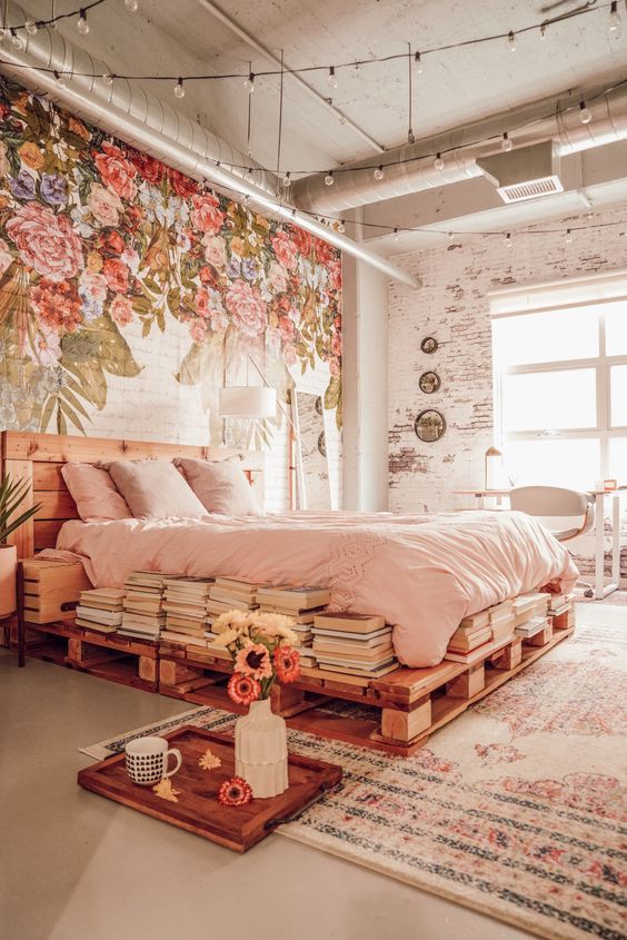 industrial pink bedroom