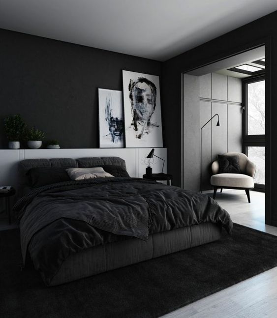 monochrome masculine bedroom
