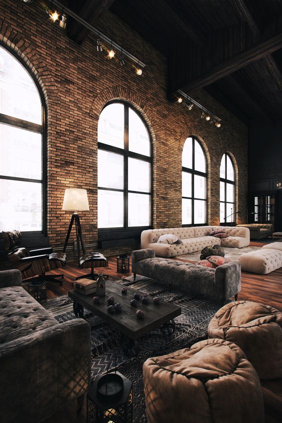 luxury apartment with exposed brick walls