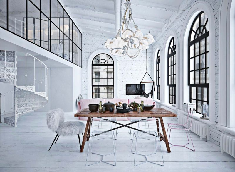 white industrial apartment