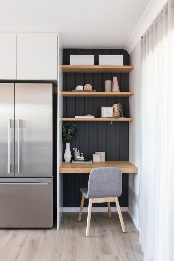 nook workspace next to the kitchen