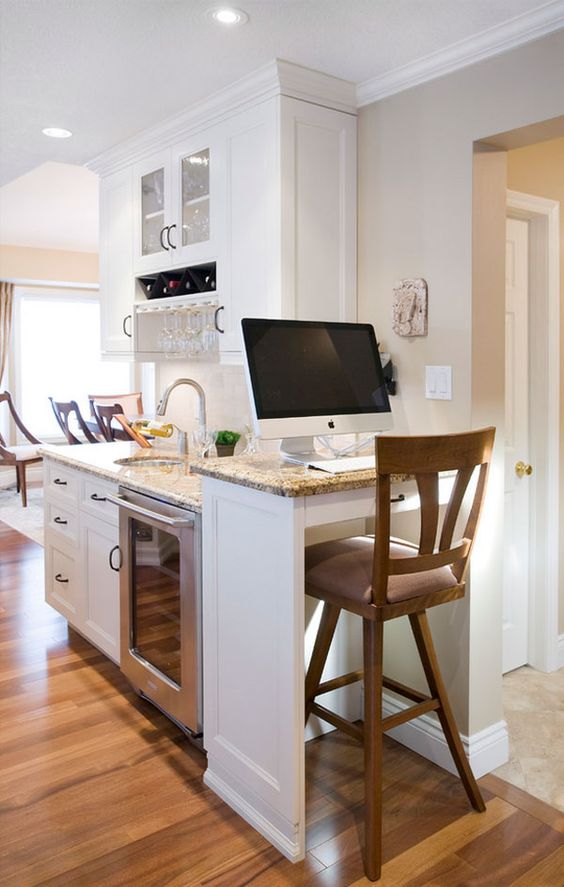 computer station in the kitchen