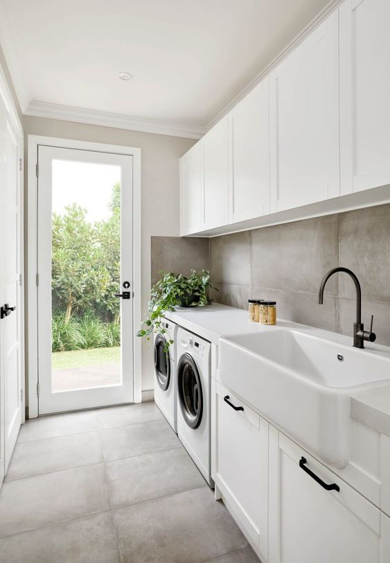 narrow laundry room