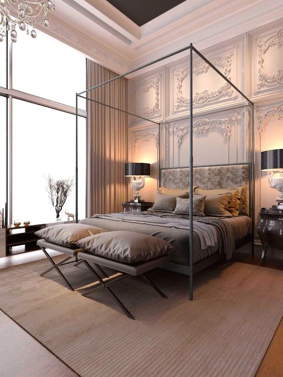 neoclassic master bedroom