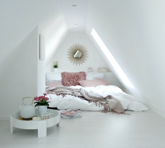 white pink attic bedroom
