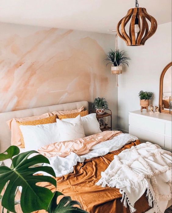 orange boho bedroom