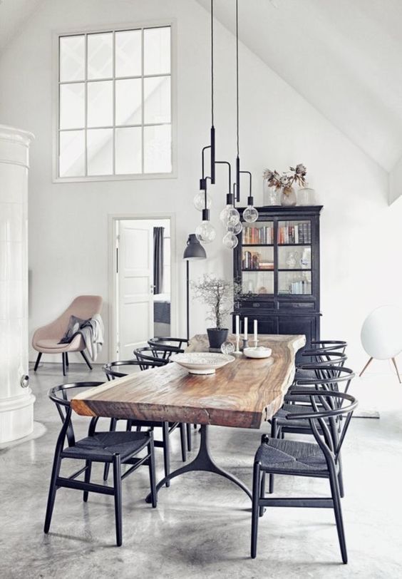 white industrial dining room