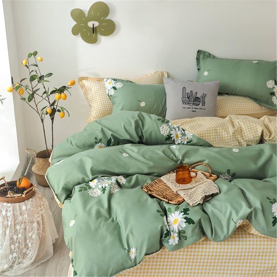 green and yellow pastel bedding