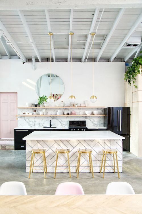 expensive kitchen in pastel color decor