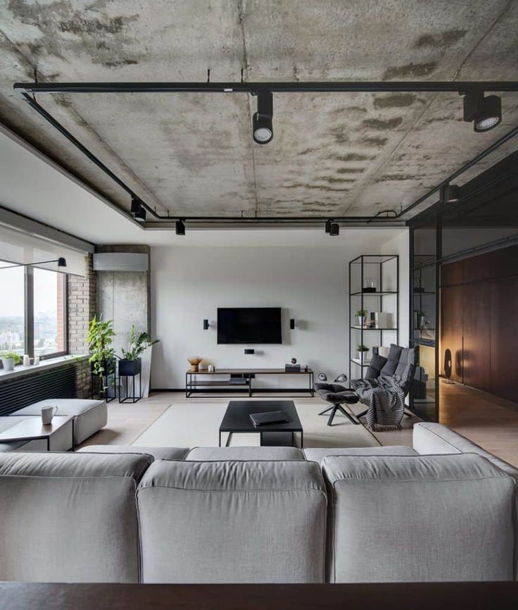 industrial Living Room with Television Design