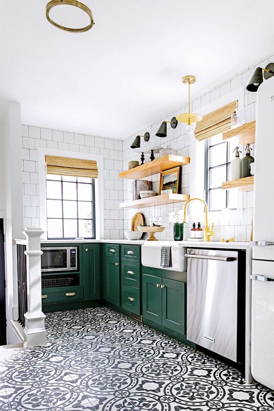 green kitchen cabinet