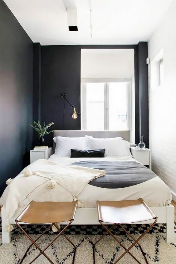 monochrome small bedroom