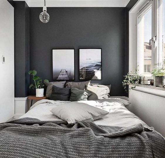 fresh monochrome small bedroom