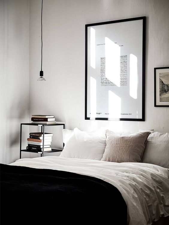 minimalist small monochrome bedroom