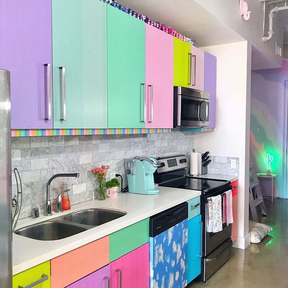 colorful kitchen cabinet