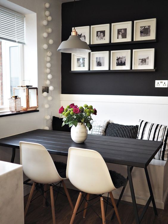 black and white simple dining room